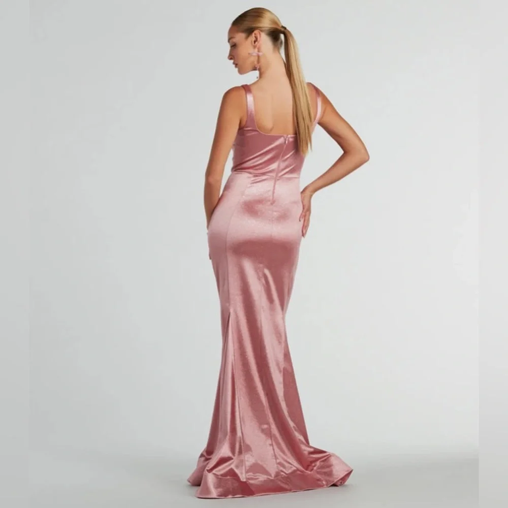 Windsor Blush Pink Ria Bustier Mermaid Glitter Satin Formal Dress - Picture 3 of 5